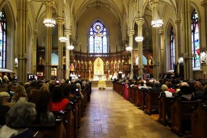 The remains of John Curry at the altar in the Basilica of St Patrick's Old Cathedral, NY.