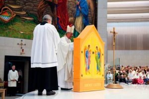 Archbishop Martin with newly commissioned Icon of the Holy Family