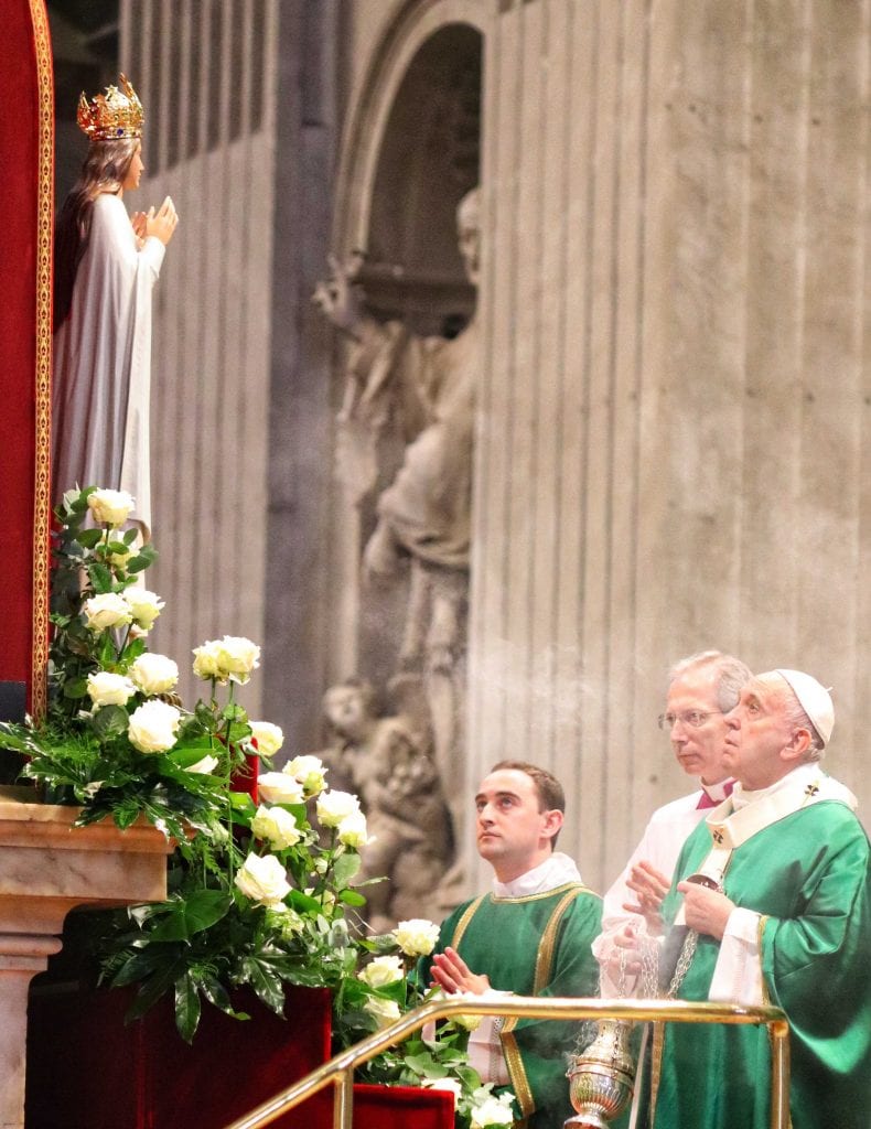 Seminarian Shane Costello and Pope Francis blessing Statue of Our Lady of Knock Cropped