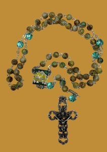 Knock Shrine Green Marbled Rosary Beads With Enamelled Junction