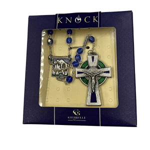 Knock Shrine Blue Rosary Beads With Enamelled Celtic Cross