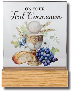 'On Your First Communion' Standing Glass Plaque (Symbolic)