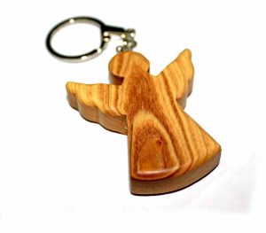 Olive Wood Angel Keyring