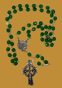 Ghirelli Green Glass Rosary with Celtic Cross