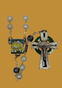 Ghirelli Crackle Glazed Rosary Beads With Enamelled Celtic Cross